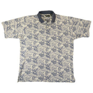 Nicklaus Polo Shirt XL Men's VTG Blue All Over Floral Short Sleeve 100% Cotton